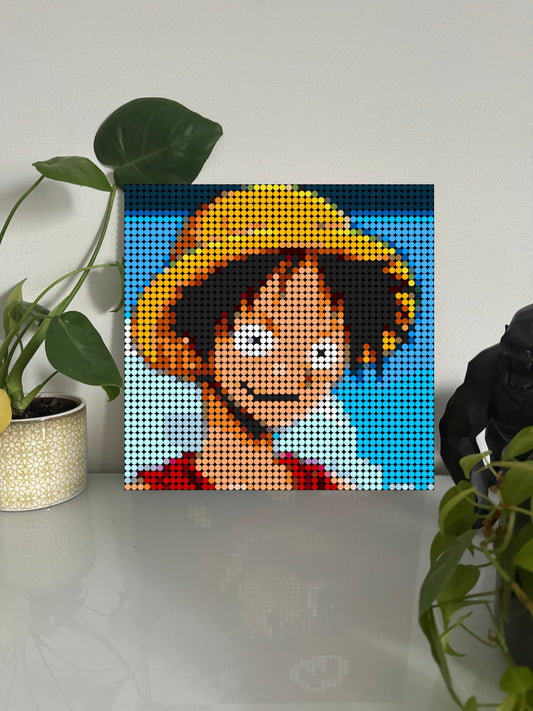 Luffy chapeau de paille - One piece – 2 304 pièces  - 38,4 × 38,4 cm -  Art Mural - compatible LEGO®