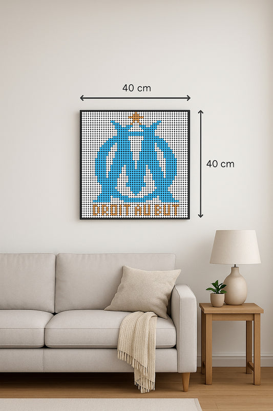 Olympique de Marseille OM - Foot – 2 304 pièces  - 40 × 40 cm -  Art Mural - compatible LEGO®