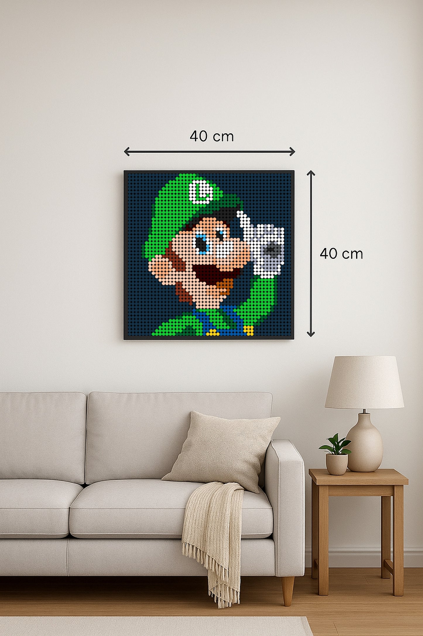 Luigi  fond bleu - Mario Bros – 2 304 pièces  - 40 × 40 cm -  Art Mural - compatible LEGO®
