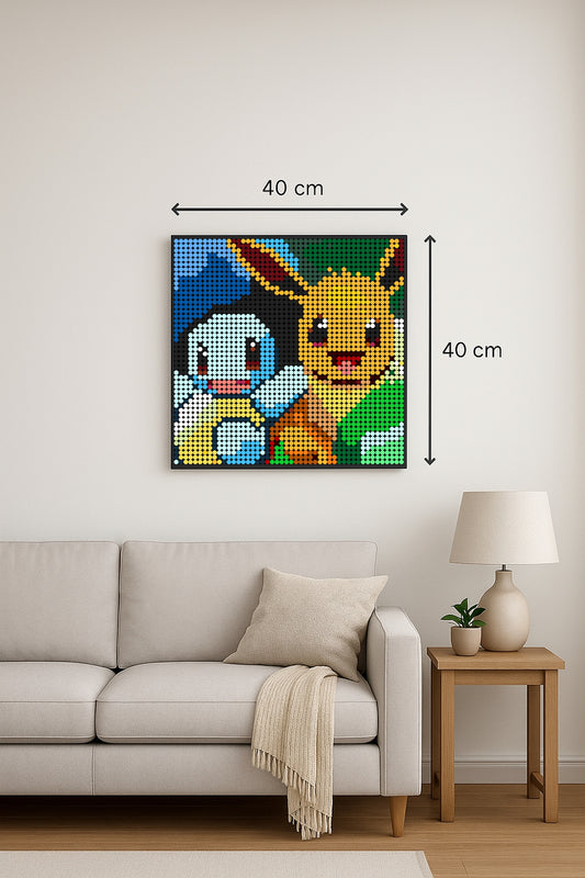 Carapuce et Évoli - Pokémon – 2 304 pièces  - 40 × 40 cm -  Art Mural - compatible LEGO®