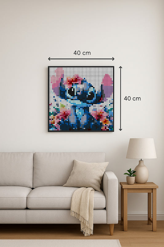 Stitch Fleur – 2 304 pièces  - 40 × 40 cm -  Art Mural - compatible LEGO®
